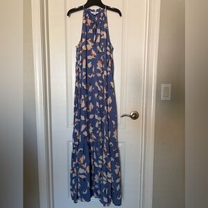 Nine West Blue Halter Maxi Dress with Cream and Tan Print